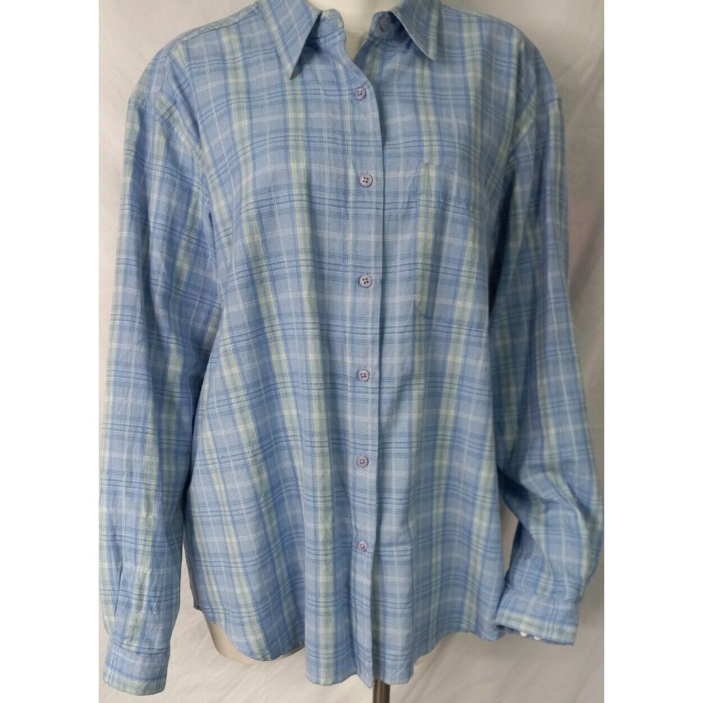 Northern Reflections XL plaid button women's long sleeve blue yellow cotton top